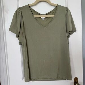 Green Flutter Sleeve Blouse